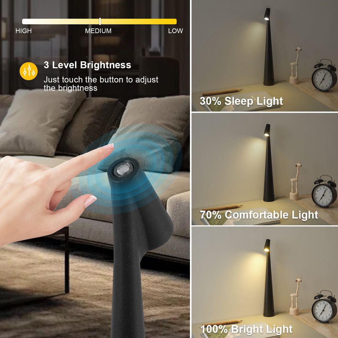 Slim LED Desk Lamp | Minimalist Table Lighting | Matte Black Cone Design