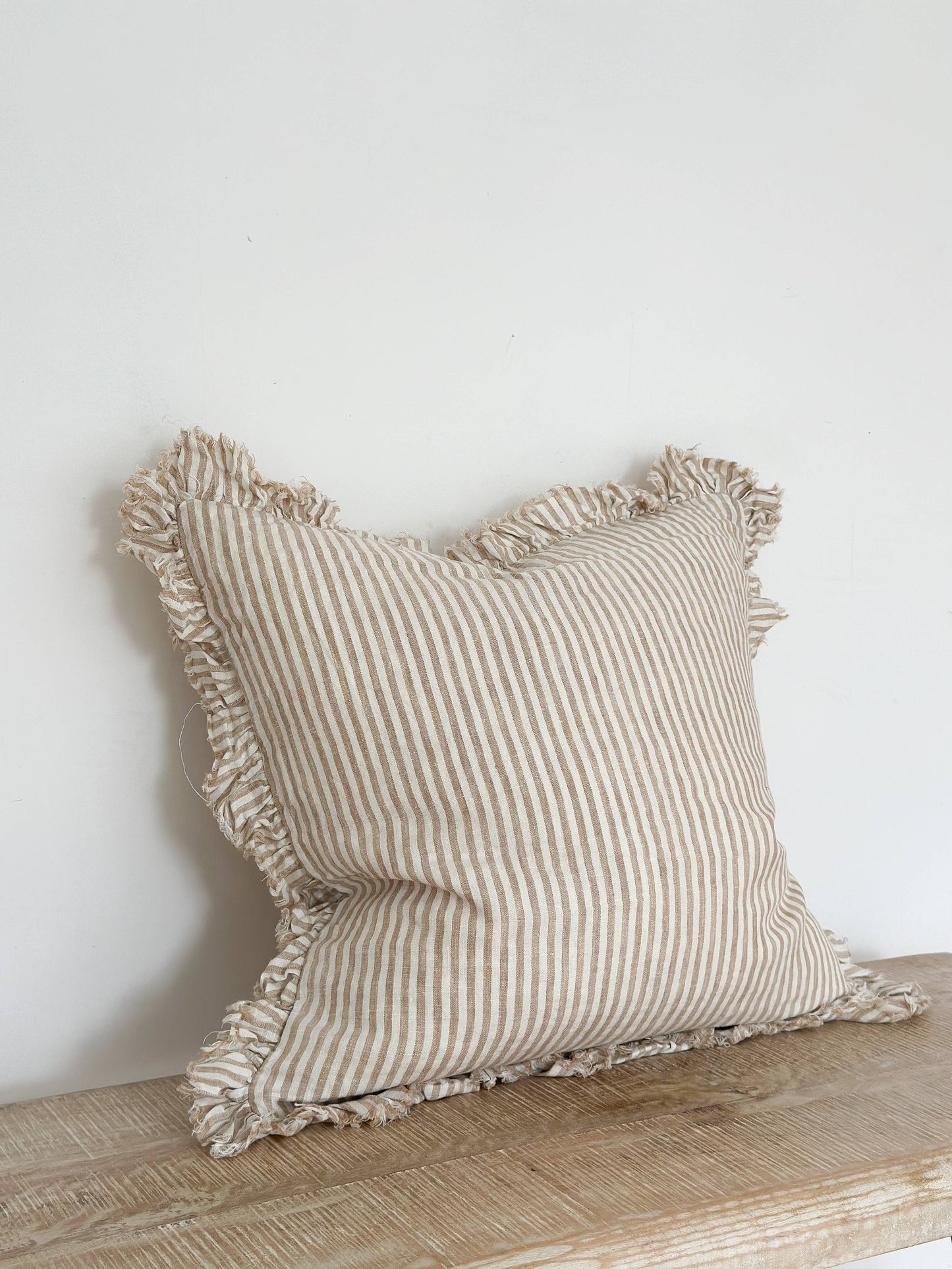 Striped Fringe Cushion Cover | Boho Throw Pillow | Cotton Linen Blend