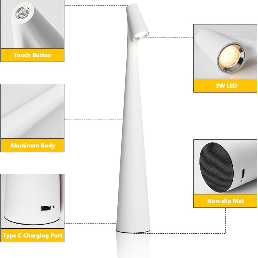 Slim LED Desk Lamp | Minimalist Table Lighting | Matte Black Cone Design
