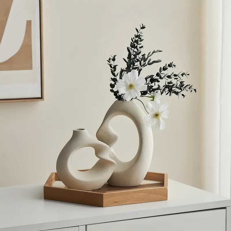 Abstract Face Vases | Artistic Home Decor | Speckled Ceramic Finish