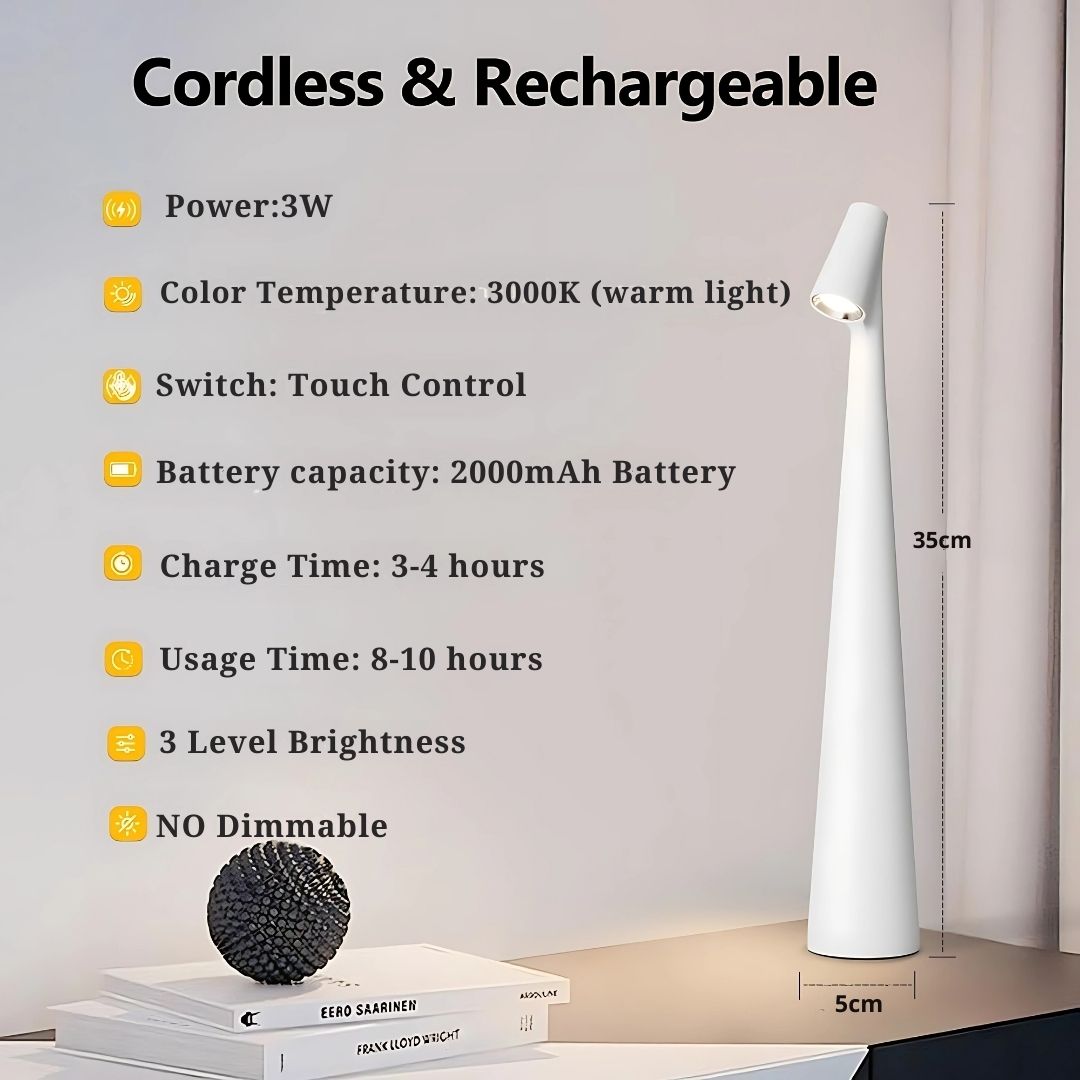 Slim LED Desk Lamp | Minimalist Table Lighting | Matte Black Cone Design