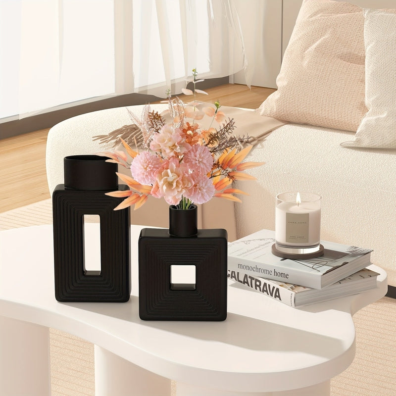 Geometric Ceramic Vase Set | Modern Home Accessories | Textured White Finish