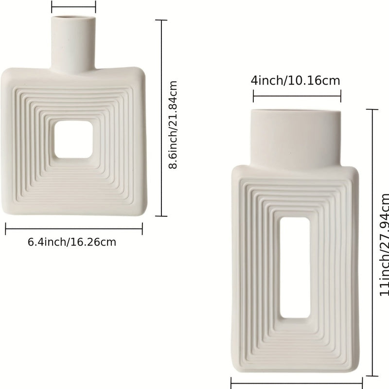 Geometric Ceramic Vase Set | Modern Home Accessories | Textured White Finish