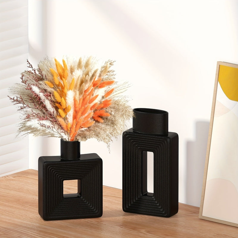 Geometric Ceramic Vase Set | Modern Home Accessories | Textured White Finish
