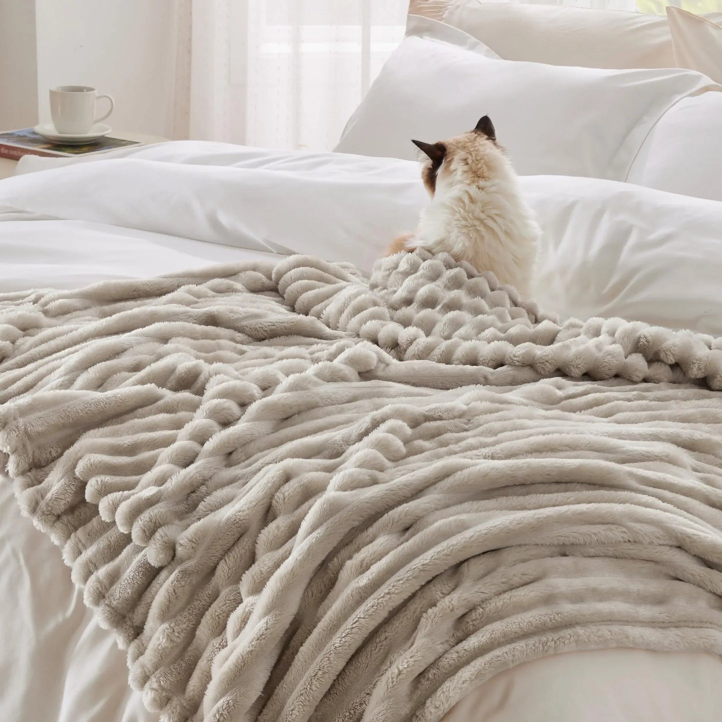 Textured Faux Fur Throw Blanket | Cozy Sofa Accessory | Soft Ribbed Fleece