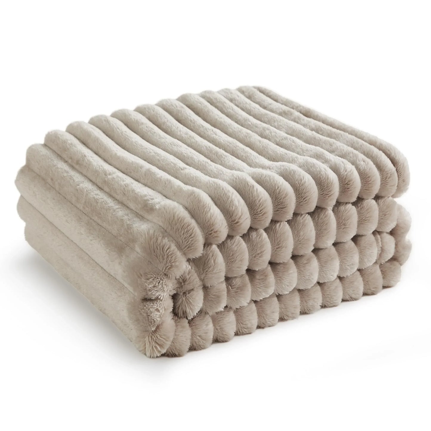Textured Faux Fur Throw Blanket | Cozy Sofa Accessory | Soft Ribbed Fleece