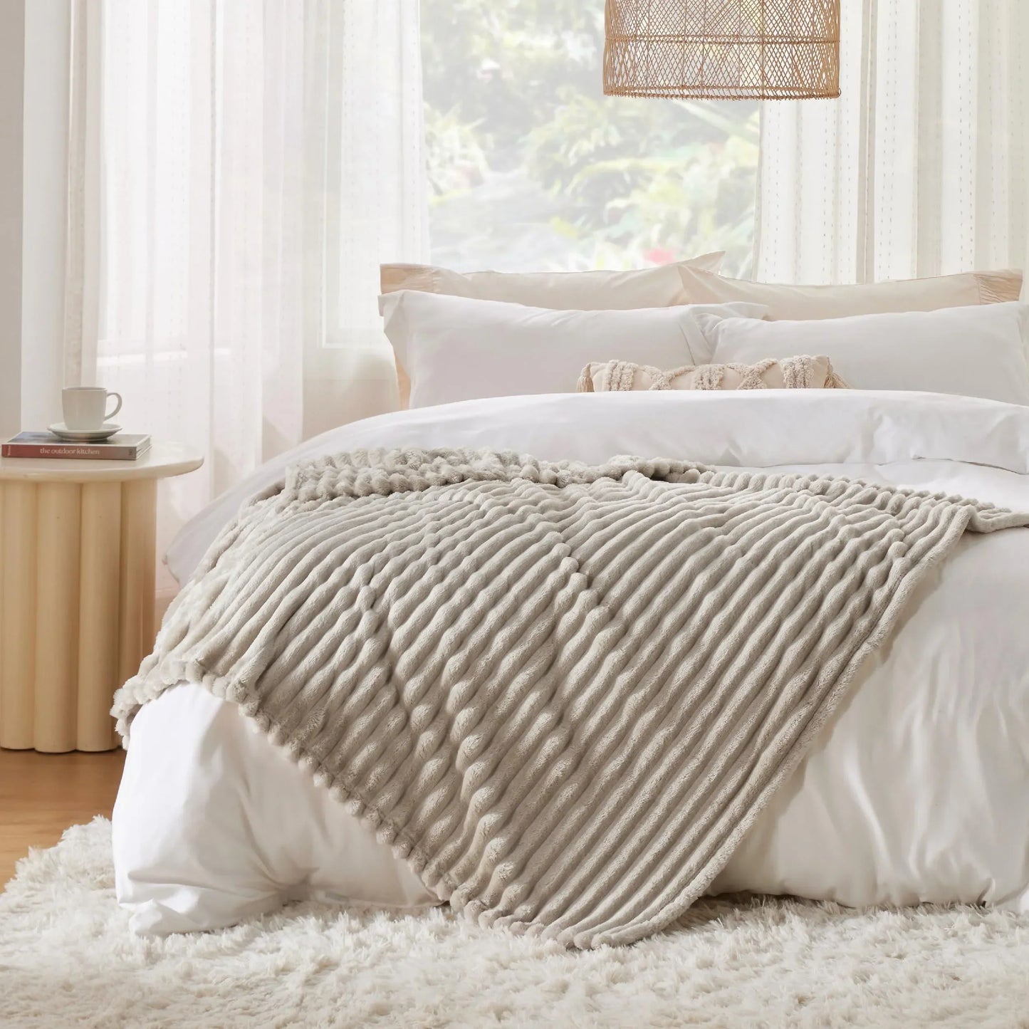Textured Faux Fur Throw Blanket | Cozy Sofa Accessory | Soft Ribbed Fleece