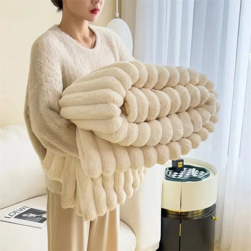 Textured Faux Fur Throw Blanket | Cozy Sofa Accessory | Soft Ribbed Fleece
