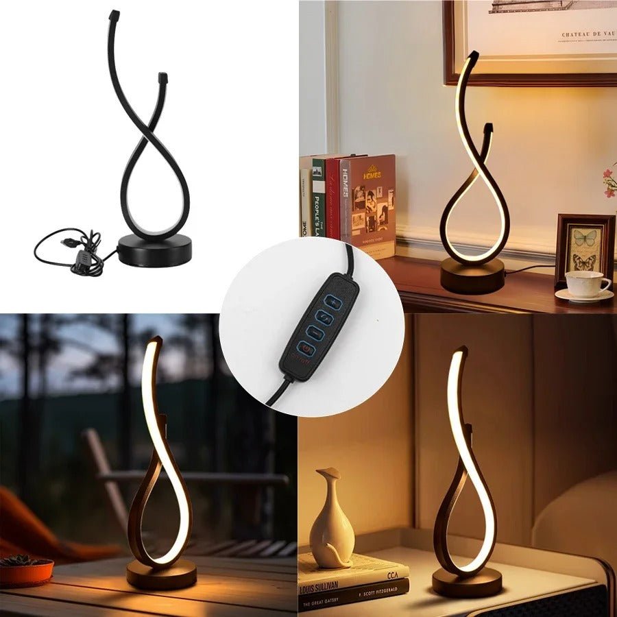 Modern Sculptural LED Table Lamp | Contemporary Ambient Light | Curved Metal Design