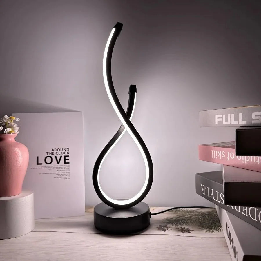 Modern Sculptural LED Table Lamp | Contemporary Ambient Light | Curved Metal Design