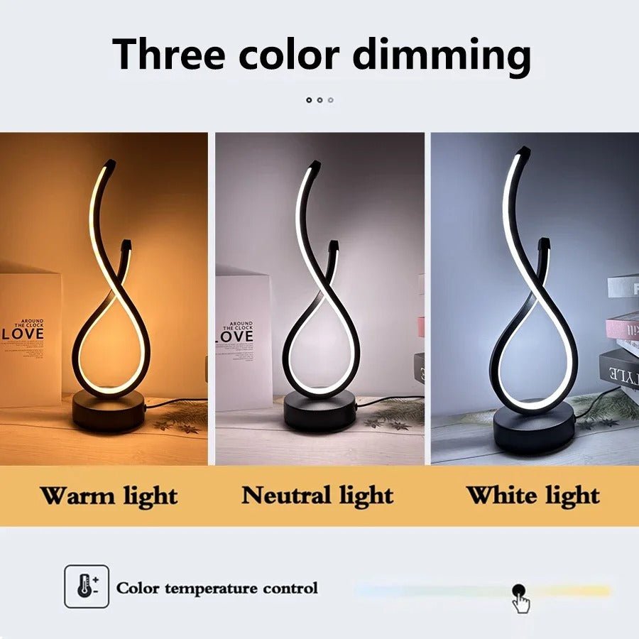 Modern Sculptural LED Table Lamp | Contemporary Ambient Light | Curved Metal Design