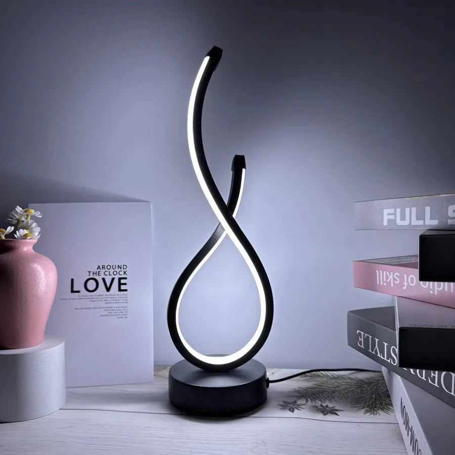 Modern Sculptural LED Table Lamp | Contemporary Ambient Light | Curved Metal Design