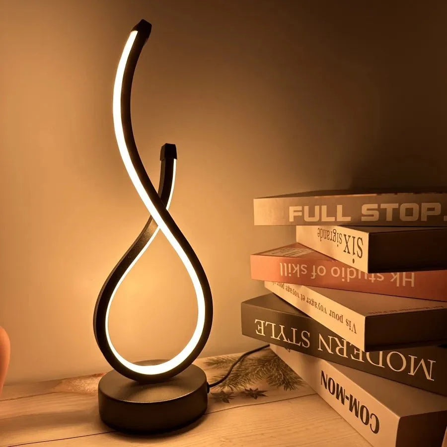Modern Sculptural LED Table Lamp | Contemporary Ambient Light | Curved Metal Design