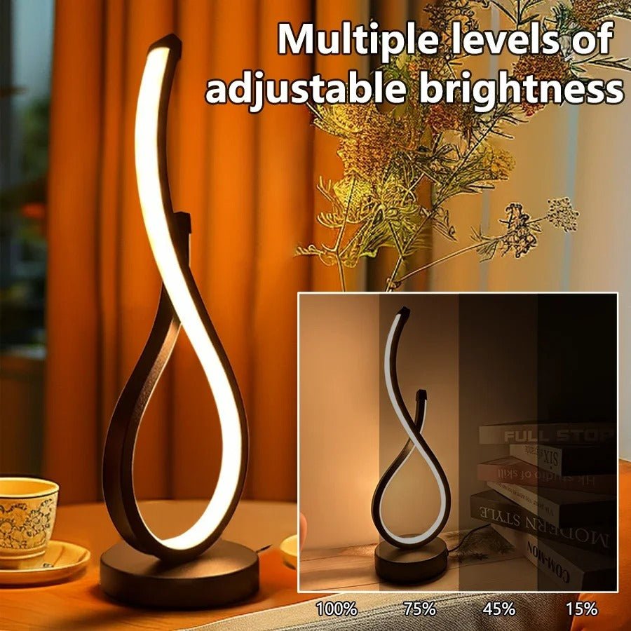 Modern Sculptural LED Table Lamp | Contemporary Ambient Light | Curved Metal Design