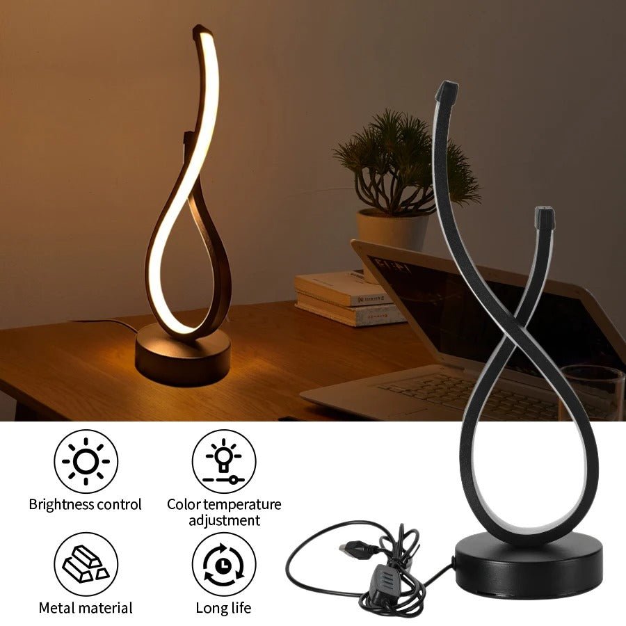 Modern Sculptural LED Table Lamp | Contemporary Ambient Light | Curved Metal Design