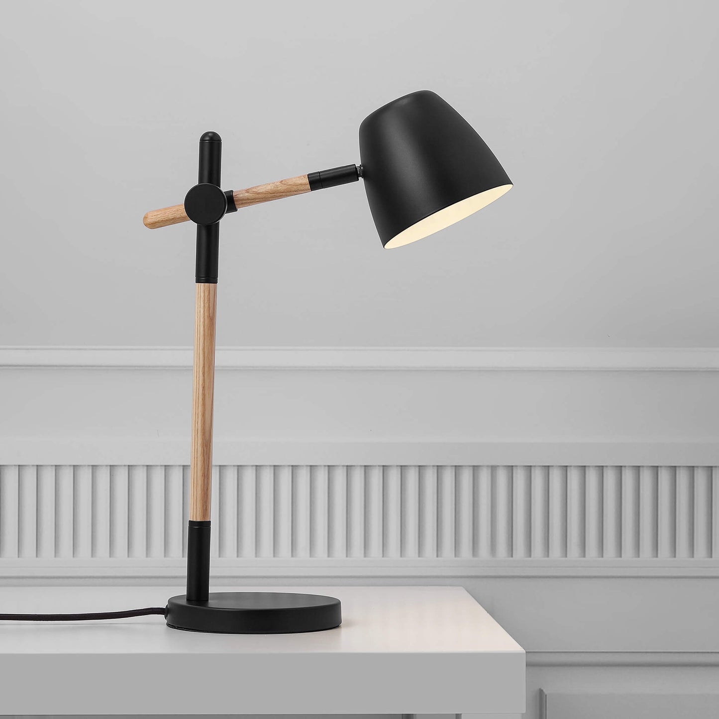Scandinavian Desk Lamp | Adjustable Table Light | Black Metal & Wood Base