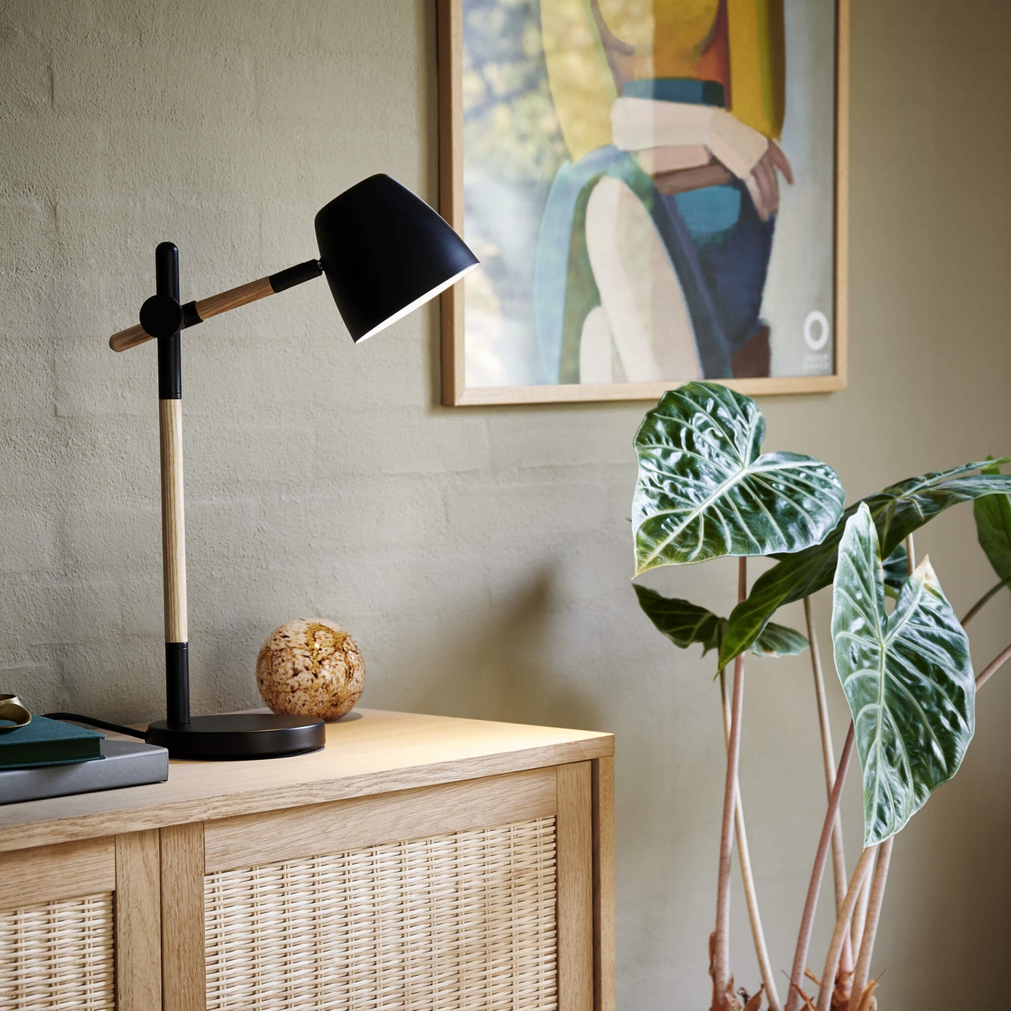 Scandinavian Desk Lamp | Adjustable Table Light | Black Metal & Wood Base