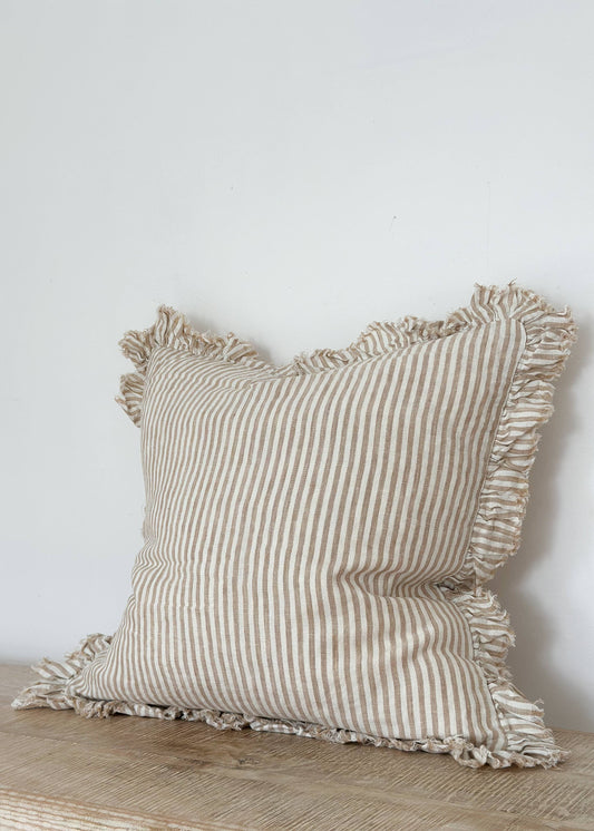 Striped Fringe Cushion Cover | Boho Throw Pillow | Cotton Linen Blend